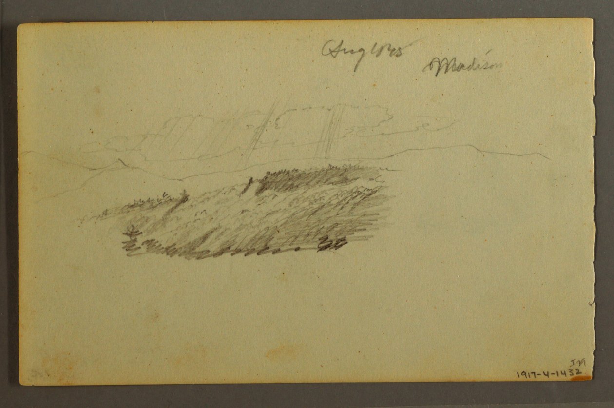 Tegning, Hus, sejlbåd, plante, september 1844 af Frederic Edwin Church