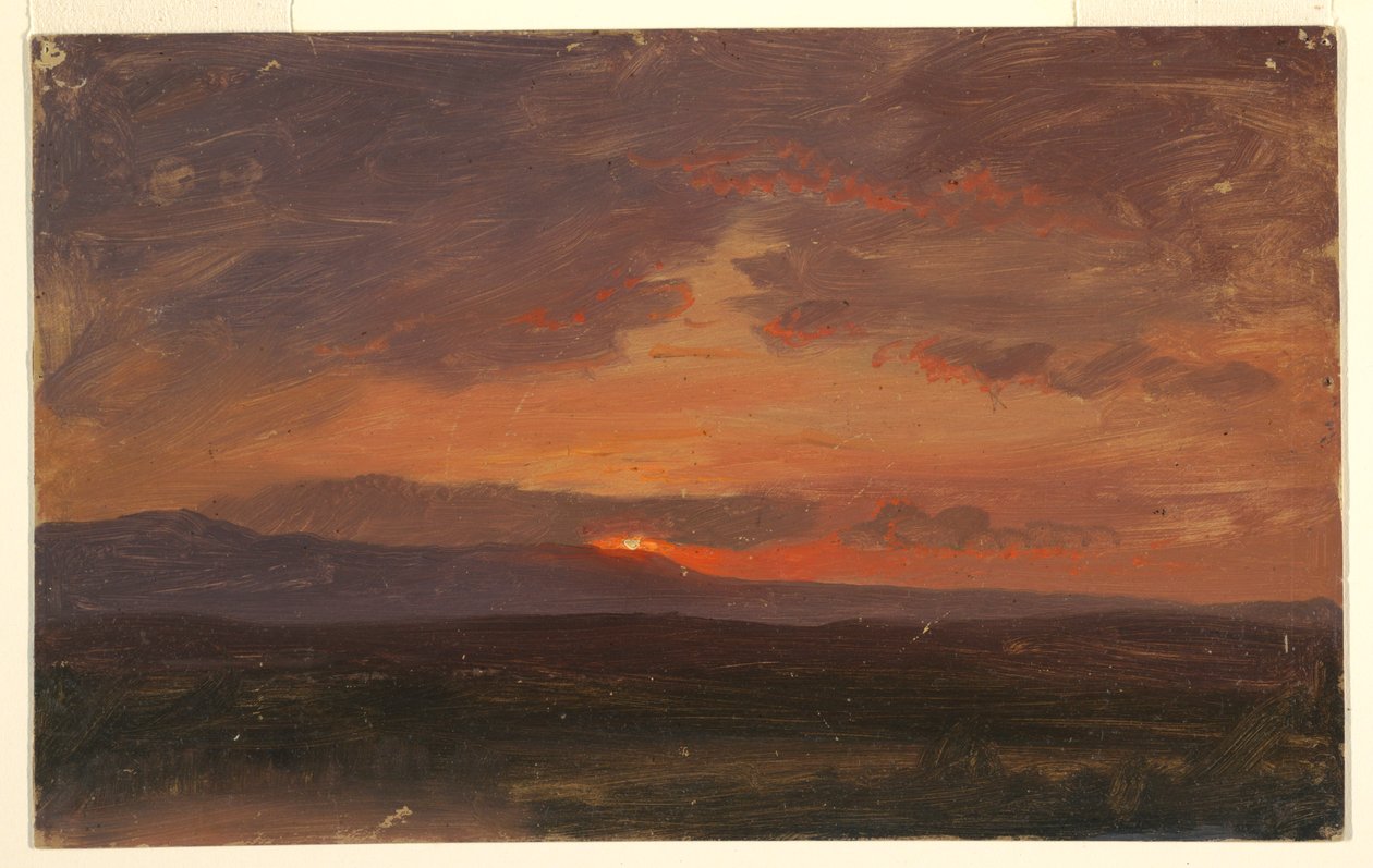 Tegning, Hudson Valley, New York med solnedgang bag Catskill-bjergene, 1855-65 af Frederic Edwin Church