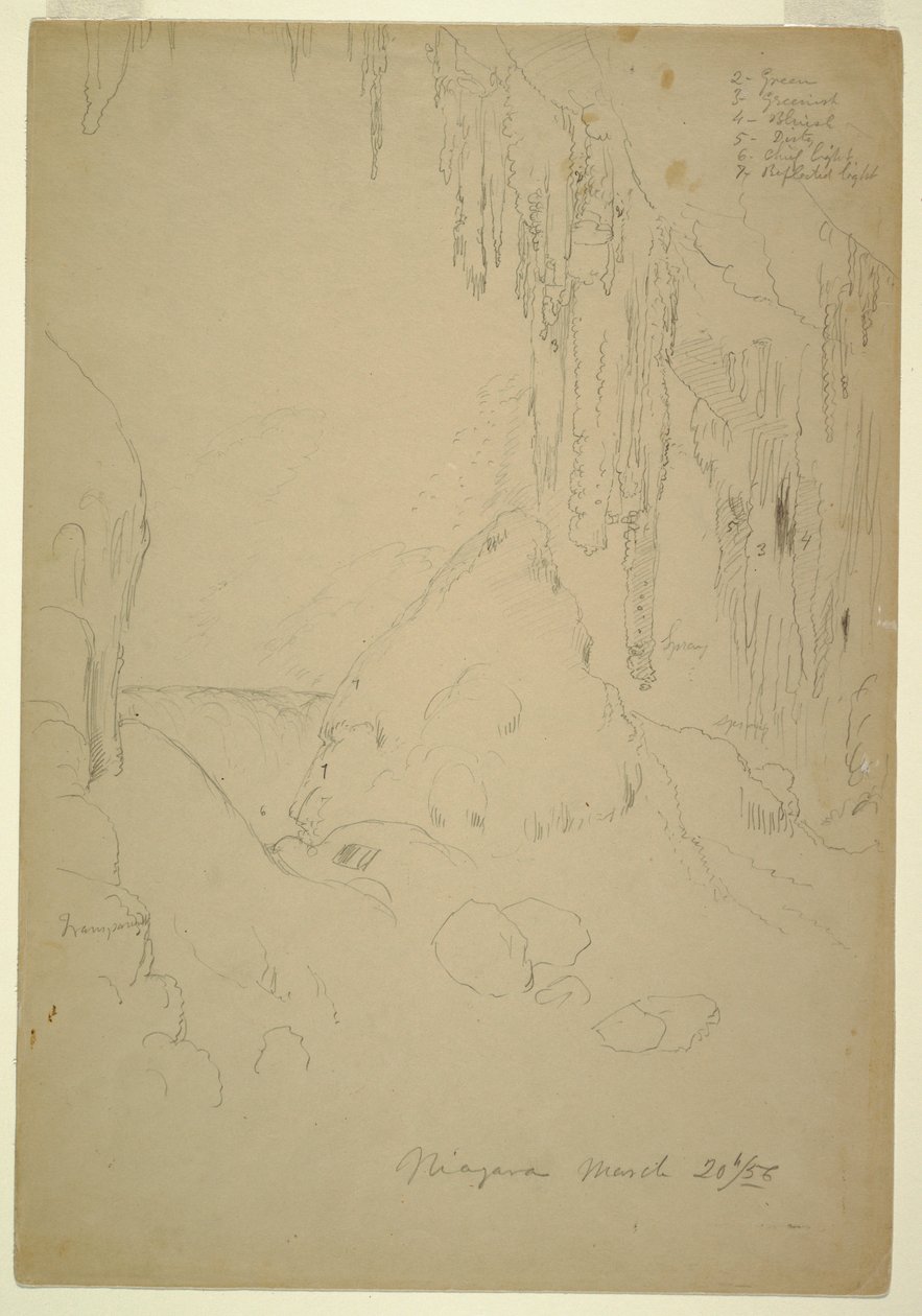 Tegning, is, Niagara Falls, 20. marts 1856 af Frederic Edwin Church