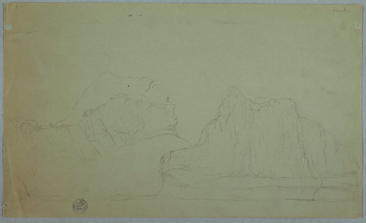 Tegning, Isbjerg med to toppe, juni eller juli 1859 af Frederic Edwin Church