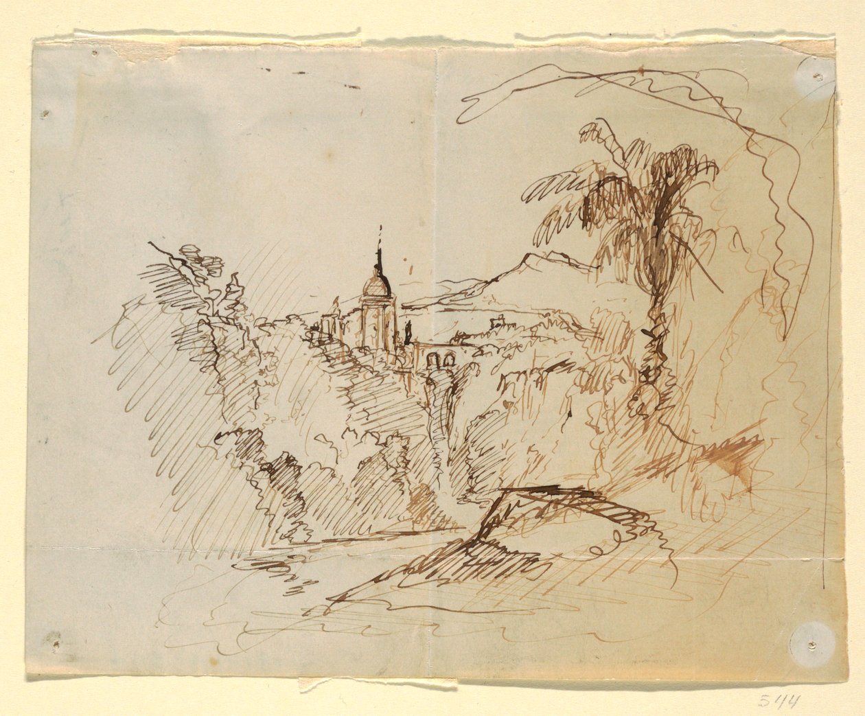 Tegning, Imaginært landskab, 1865-66 af Frederic Edwin Church