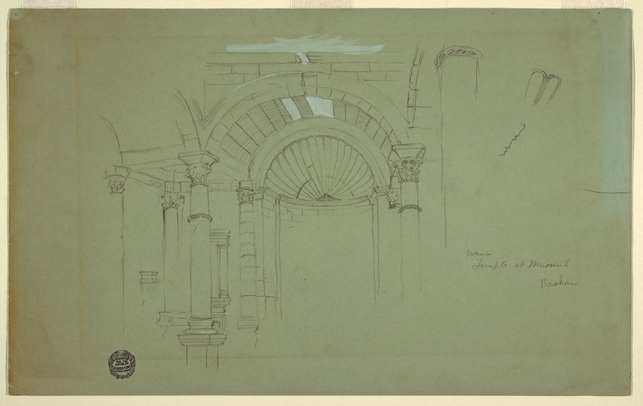 Tegning, interiør, templet i Mismiyeh, Syrien, 28. april 1868 af Frederic Edwin Church