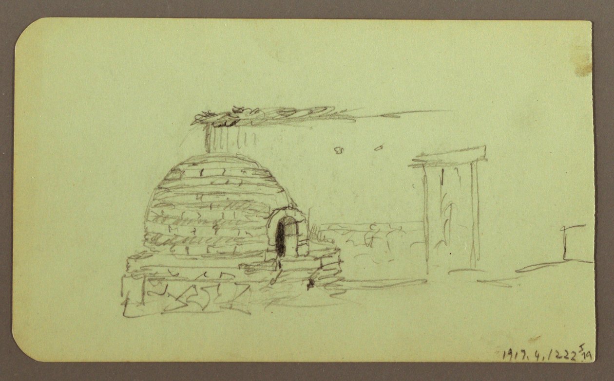Tegning, Itaccihuatl Peaks; bagside: Bageovn, 1883 af Frederic Edwin Church