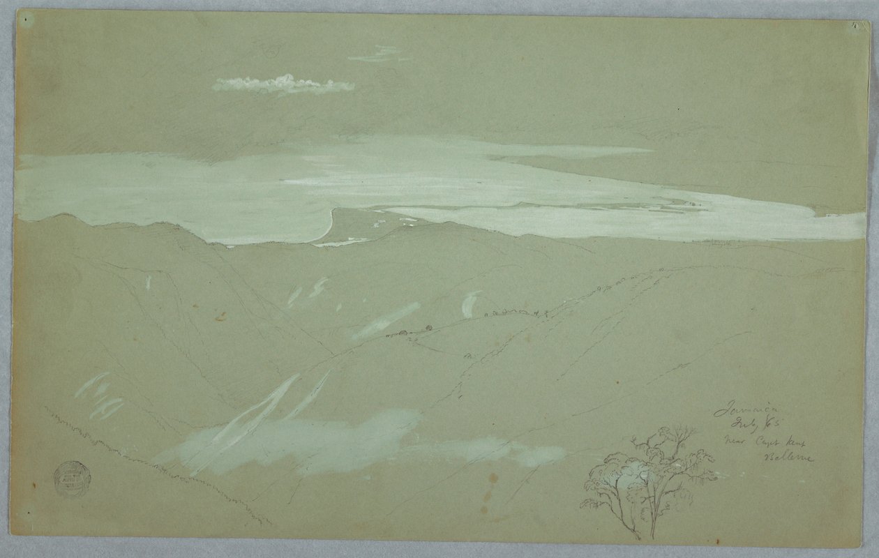 Tegning, Jamaicas kyst og himmel set fra nærheden af kaptajn Kent, Bellevue, Jamaica, juli 1865 af Frederic Edwin Church