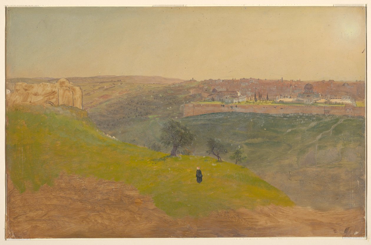 Tegning, Jerusalem fra Oliebjerget, marts 1868 af Frederic Edwin Church