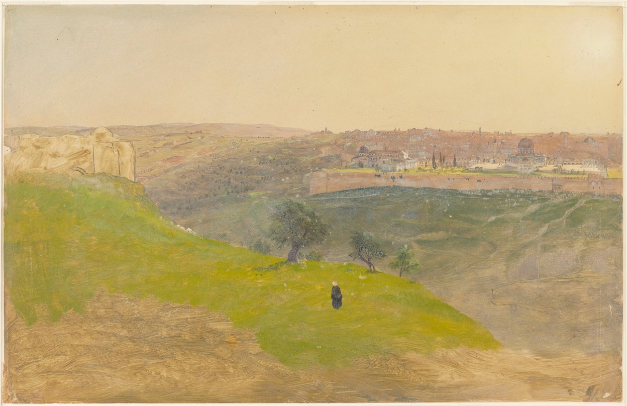 Tegning, Jerusalem fra Oliebjerget, marts 1868 af Frederic Edwin Church
