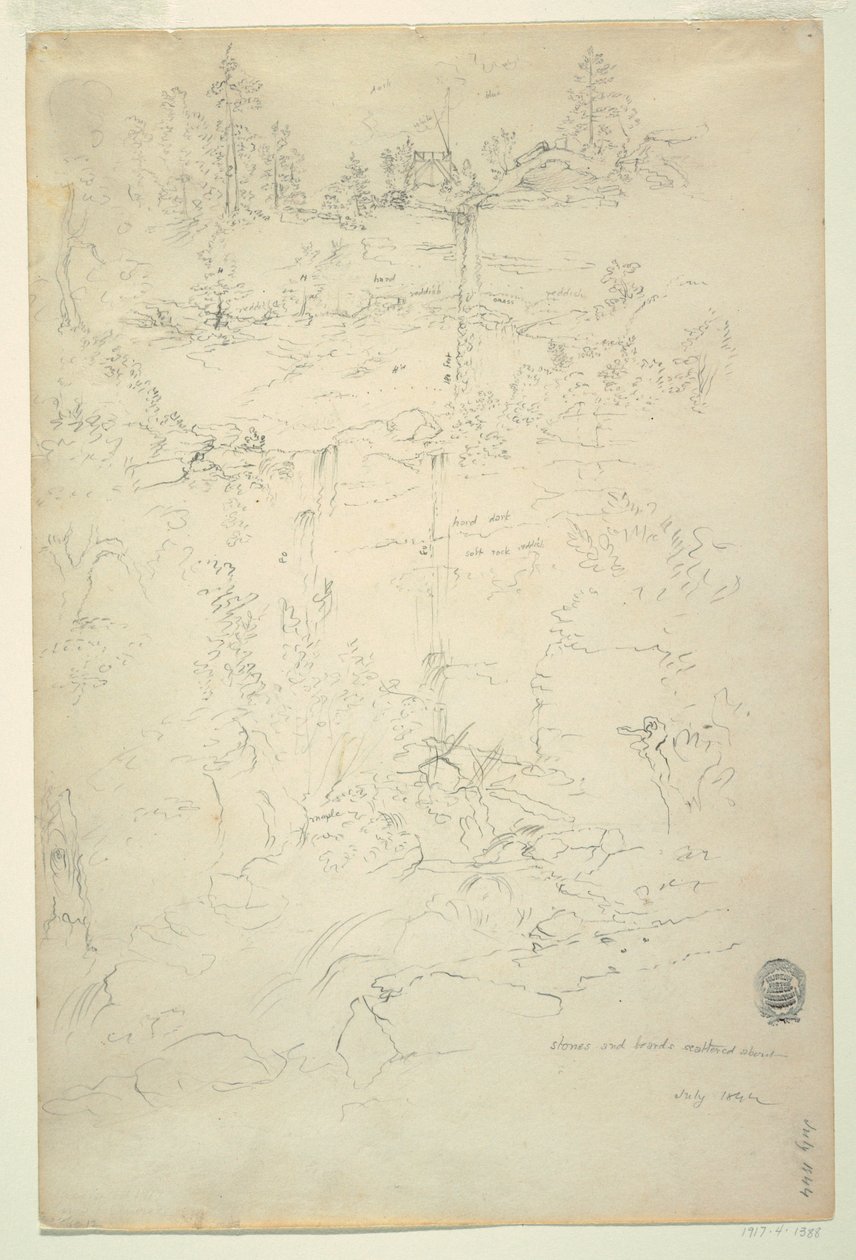 Tegning, Kaaterskill Falls, Catskill Mountains, New York, juli 1844 af Frederic Edwin Church