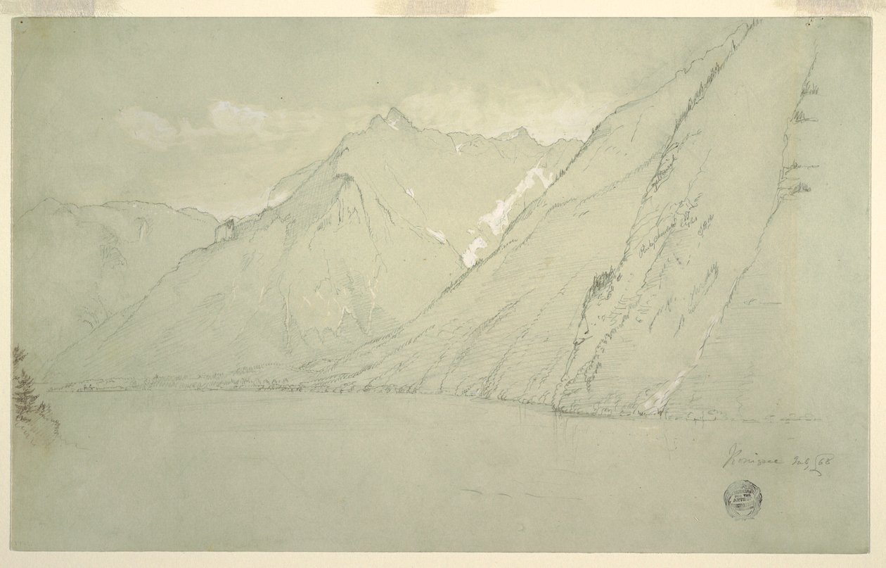 Tegning, Königssee fra Falkenstein, juli 1868 af Frederic Edwin Church