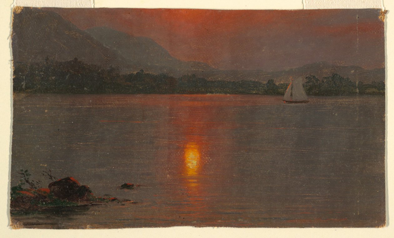 Tegning, Lake Millinocket, solnedgang, 1870-80 af Frederic Edwin Church