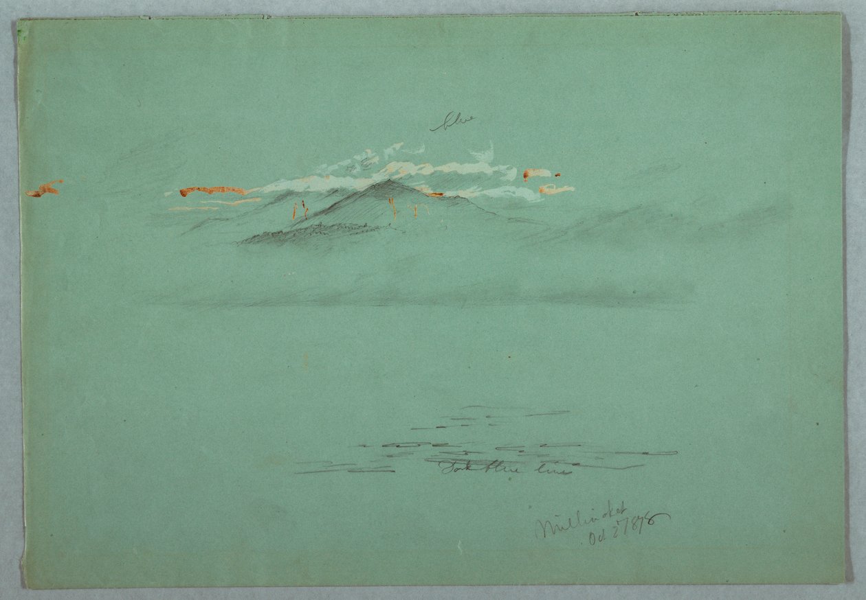 Tegning, Lake Millinoket og Mount Katahdin, 1878 af Frederic Edwin Church