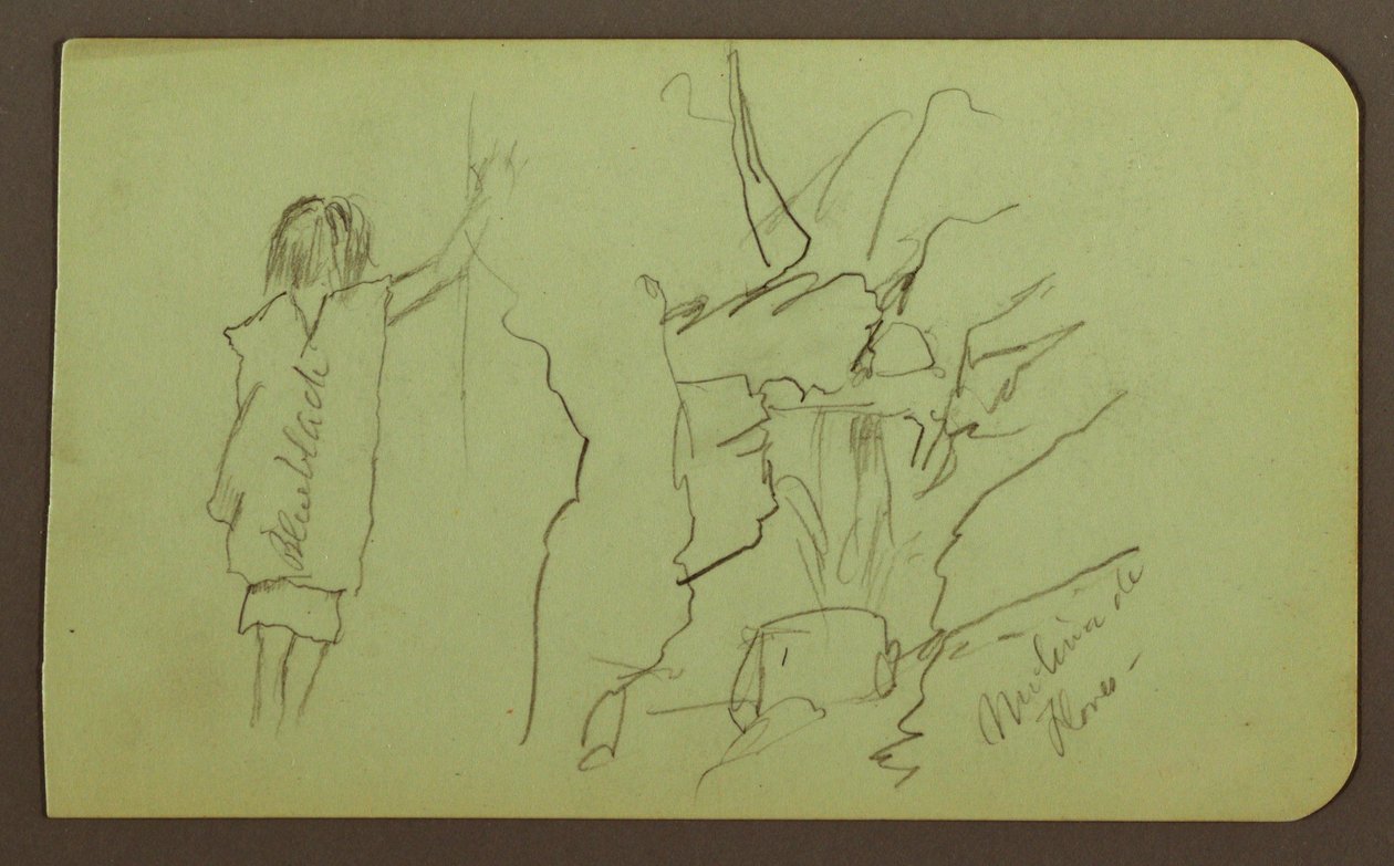 Tegning, landskab, figur; bagside: træer, bro, planter, 1883 af Frederic Edwin Church