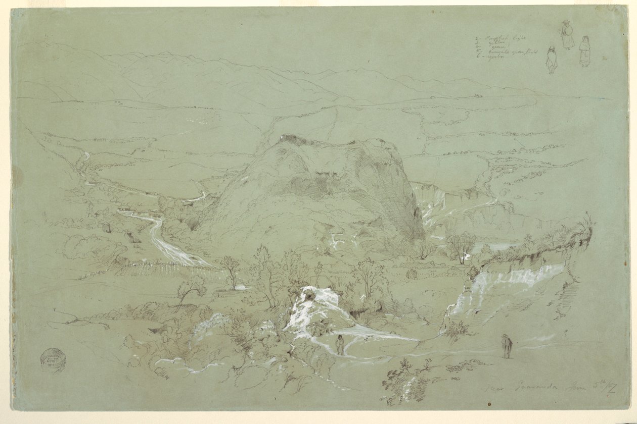 Tegning, landskab nær Guaranda, Ecuador, 5. juni 1857 af Frederic Edwin Church