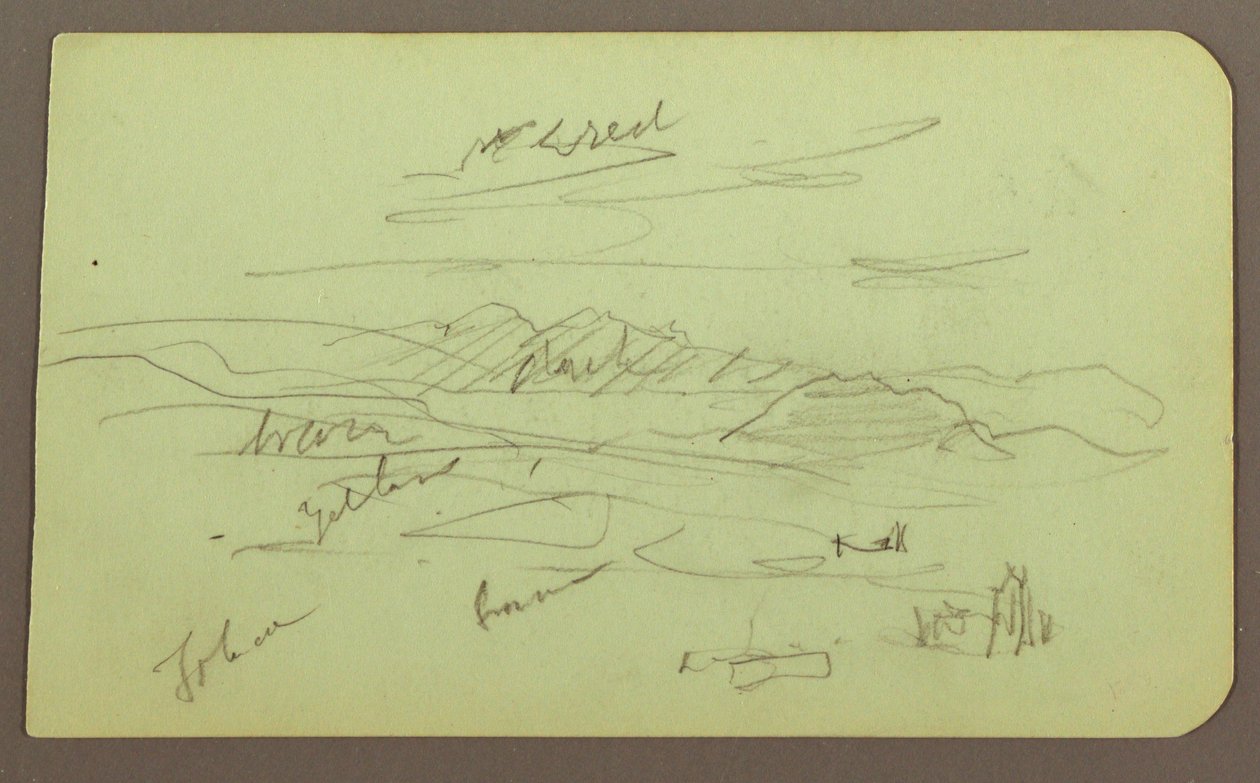 Tegning, landskab, Toluca; bagside: Bjerg, kirke, 1883 af Frederic Edwin Church