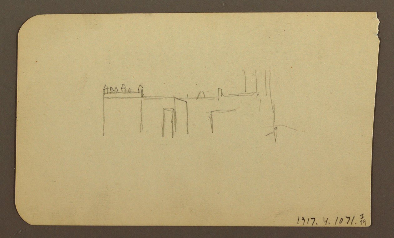 Tegning, landskab; bagside: Kirke, april 1885 af Frederic Edwin Church