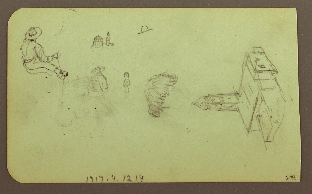 Tegning, landskab; bagside: figurer, kirke, 1883 af Frederic Edwin Church