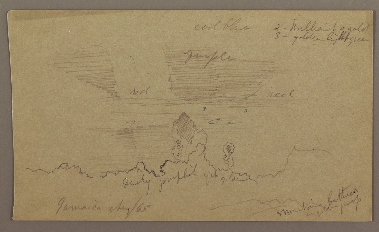 Tegning, landskab; bagside: Himmel, august 1865 af Frederic Edwin Church
