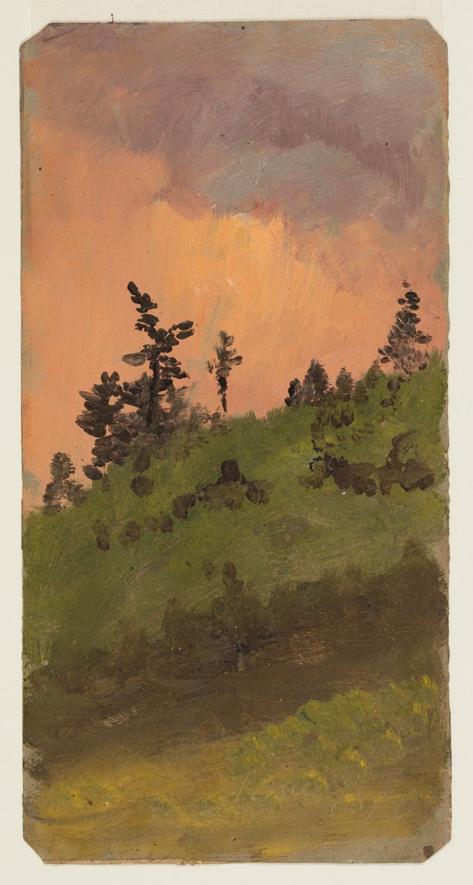 Tegning, Landskab ved skov, juni 1870 af Frederic Edwin Church