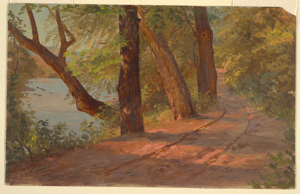 Tegning, Landskab fra Nordamerika (Vej ved en sø), ca. 1875 af Frederic Edwin Church