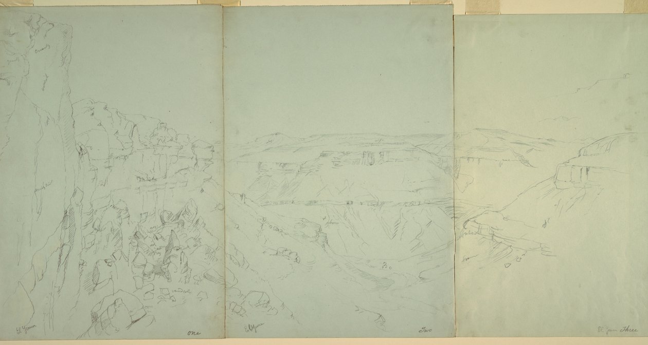 Tegning, Landskab i El Yeman, 1868 af Frederic Edwin Church