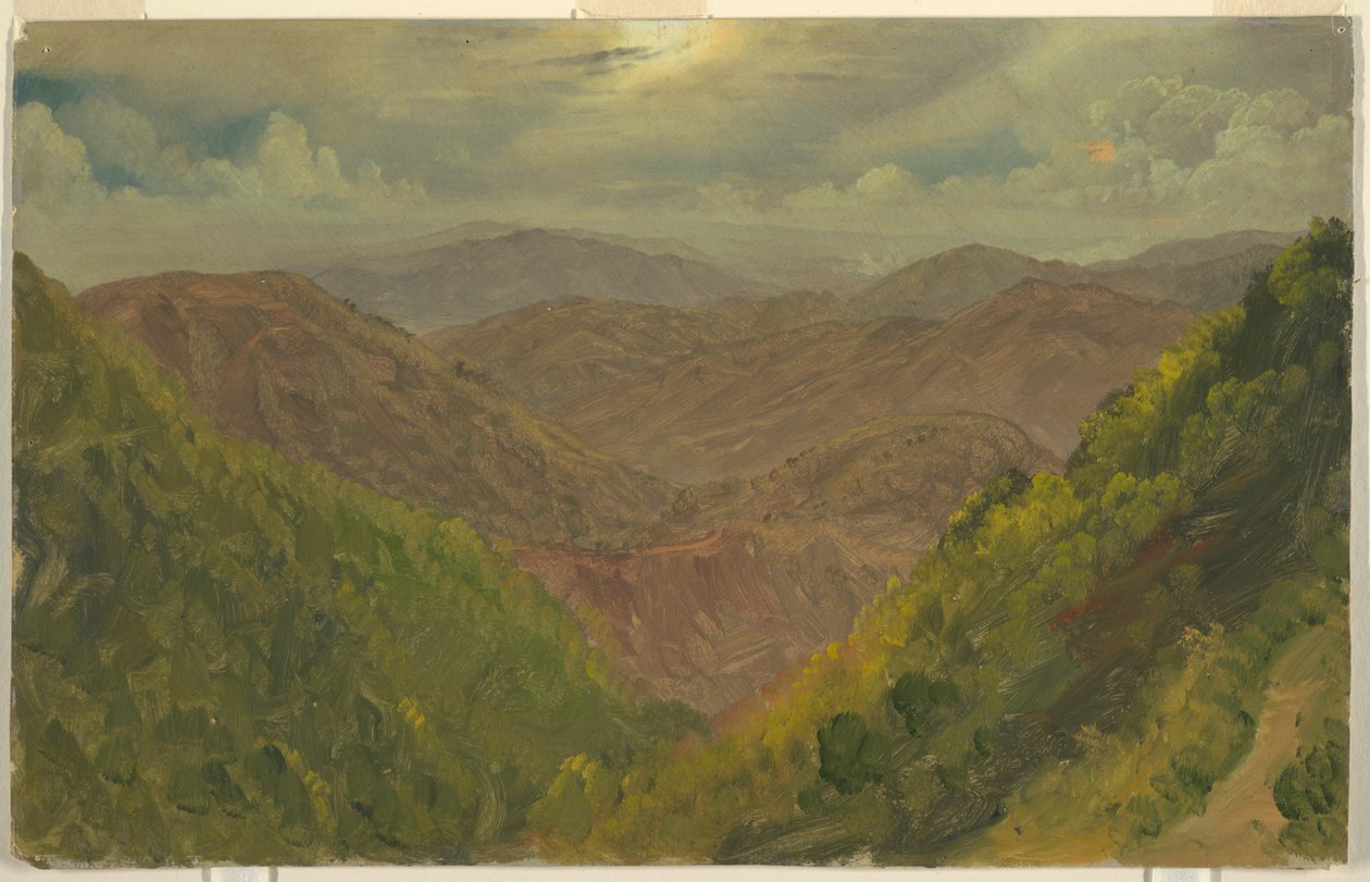 Tegning, landskab på Jamaica, Vestindien, maj-august 1865 af Frederic Edwin Church