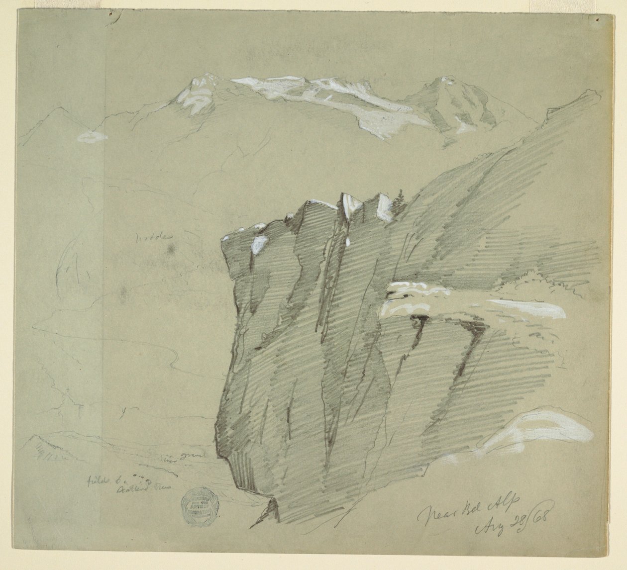 Tegning, Landskab i de Berner Alper, 28. august 1868 af Frederic Edwin Church