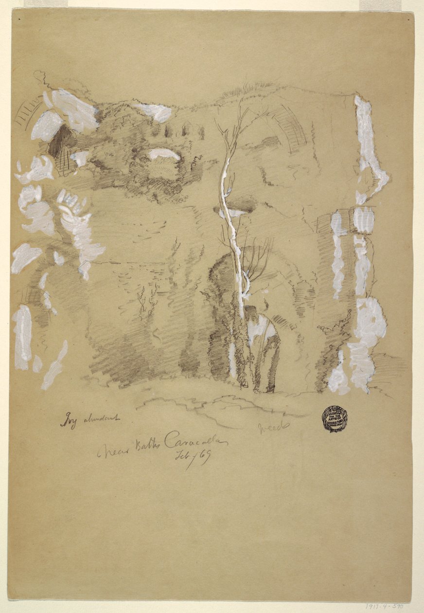Tegning, Landskab nær Caracalla-badene, Rom, februar 1869 af Frederic Edwin Church