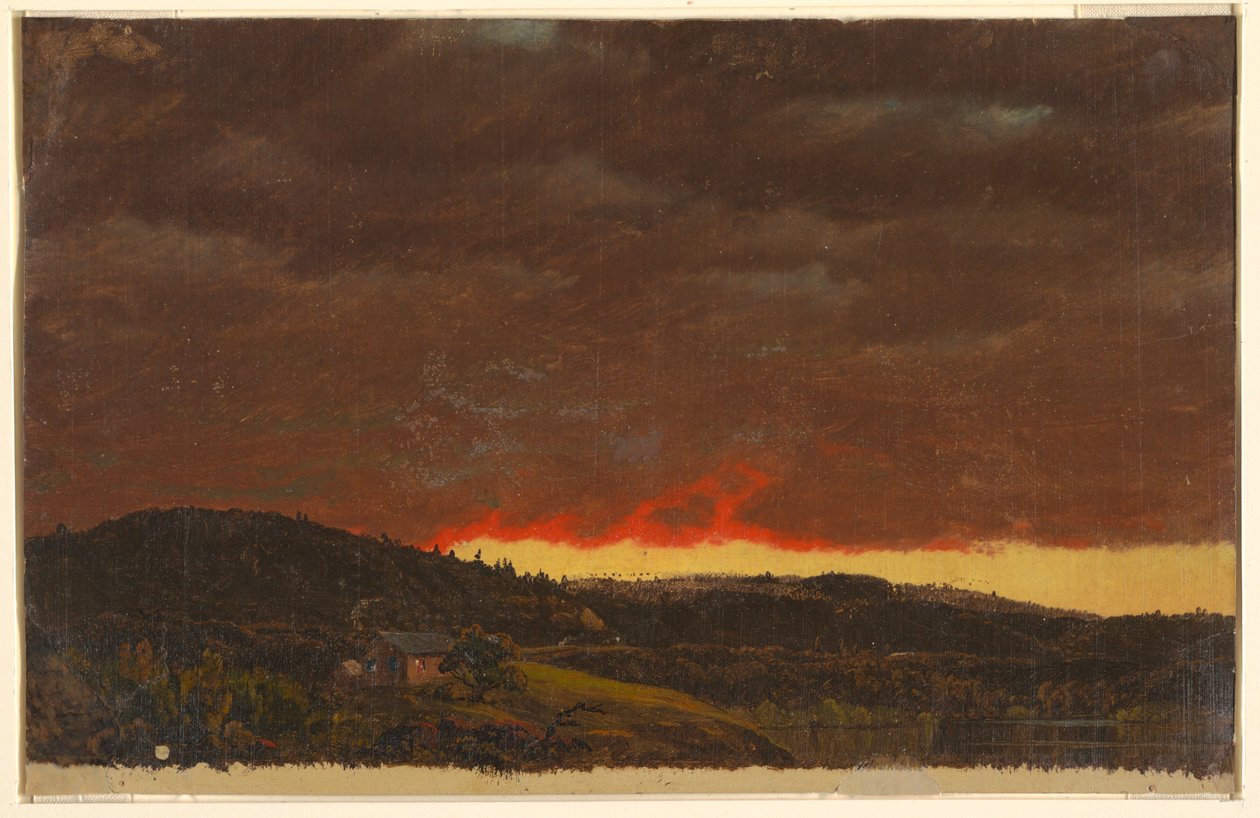 Tegning, Landskab, solnedgang, ca. 1845 af Frederic Edwin Church