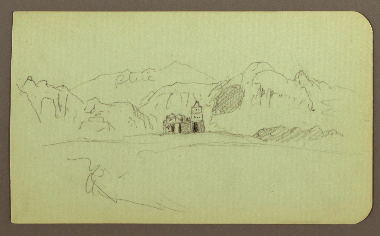 Tegning, Landskab med kirke; bagside: Landskab, 1883 af Frederic Edwin Church