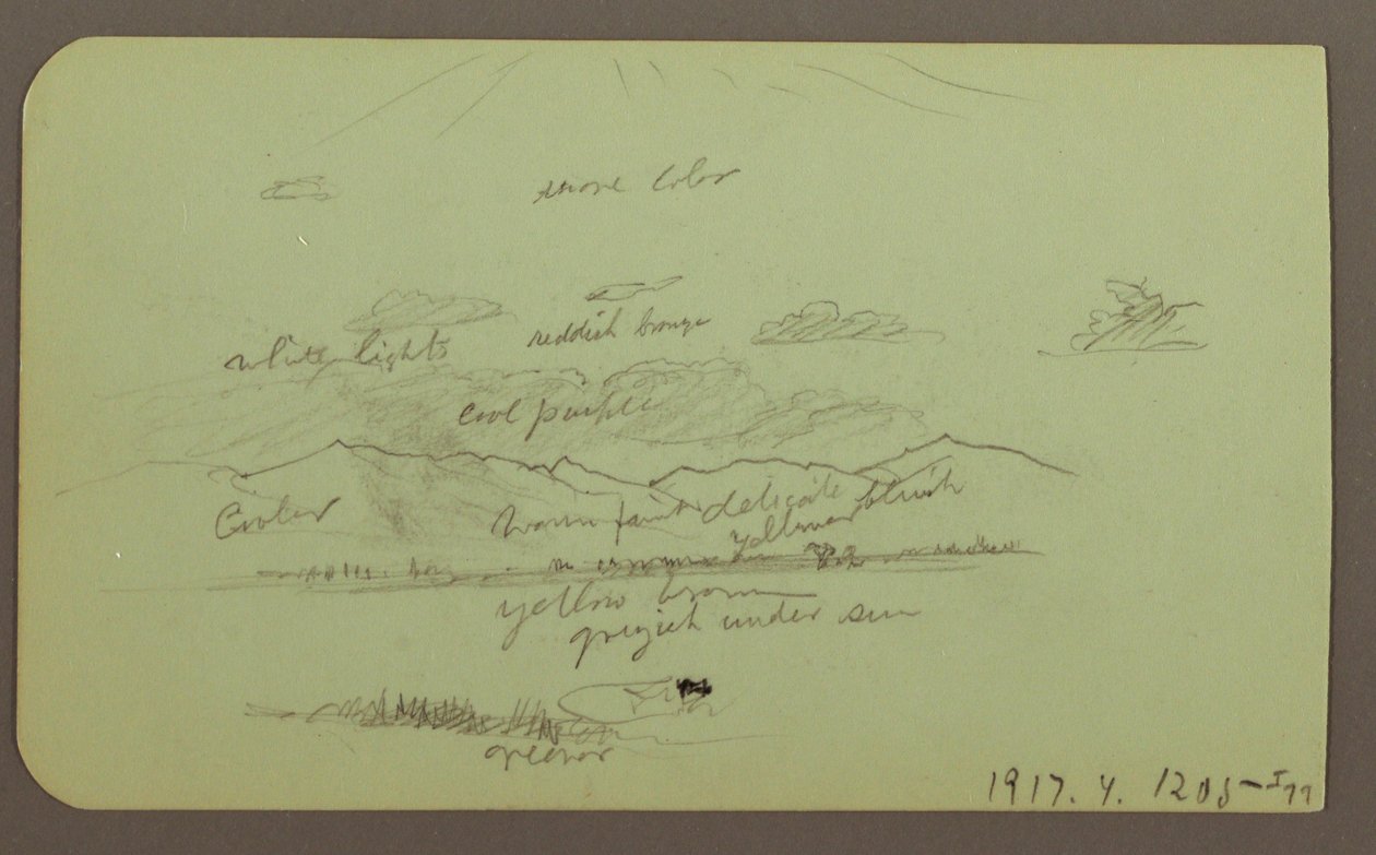 Tegning, Landskab med kirke; bagside: Landskab, 1883 af Frederic Edwin Church