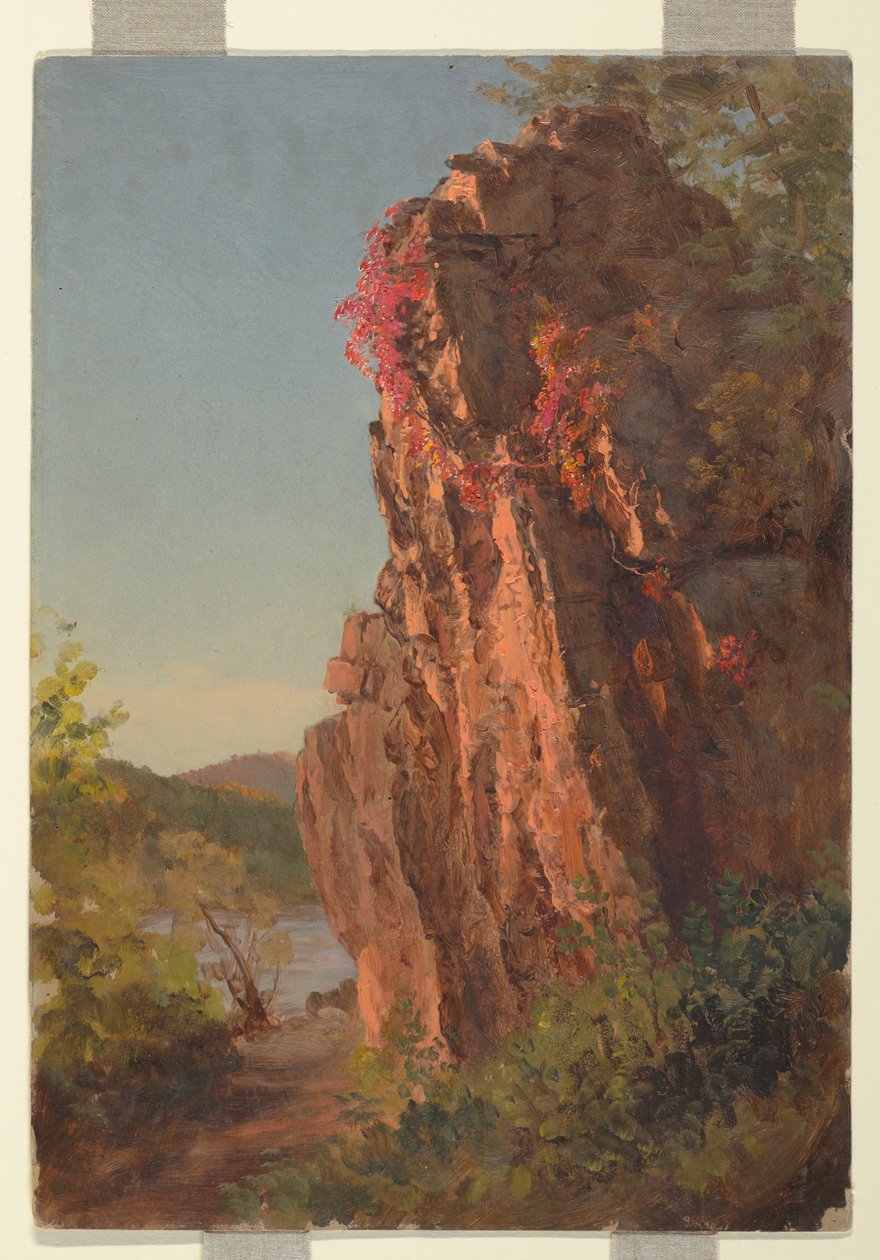 Tegning, Landskab med stor klippe, muligvis North Carolina, 1865-70 af Frederic Edwin Church