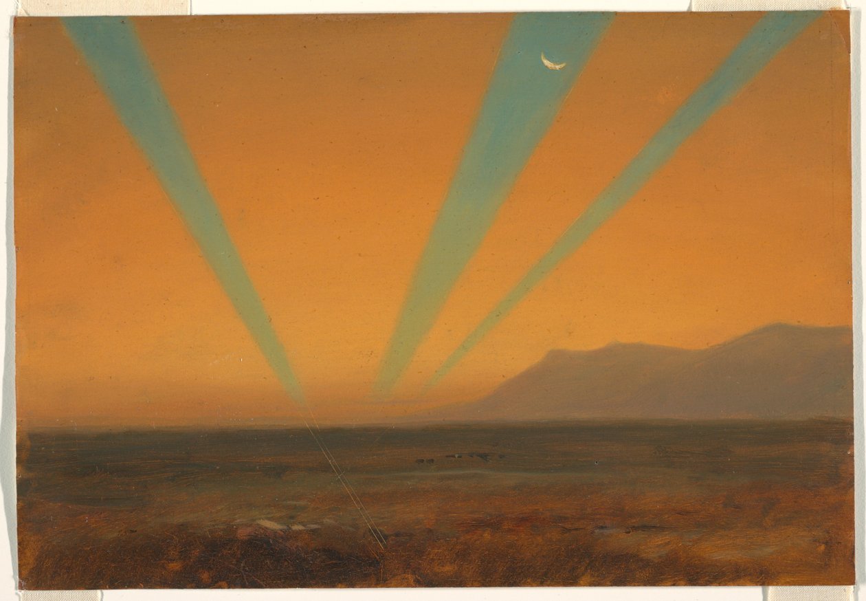 Tegning, Landskab med solnedgang, 1860-70 af Frederic Edwin Church