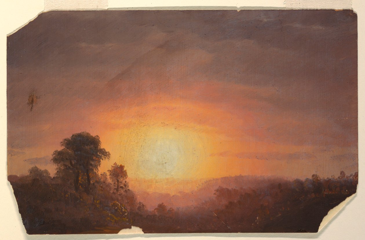 Tegning, Landskab med solnedgang, 1860-70 af Frederic Edwin Church