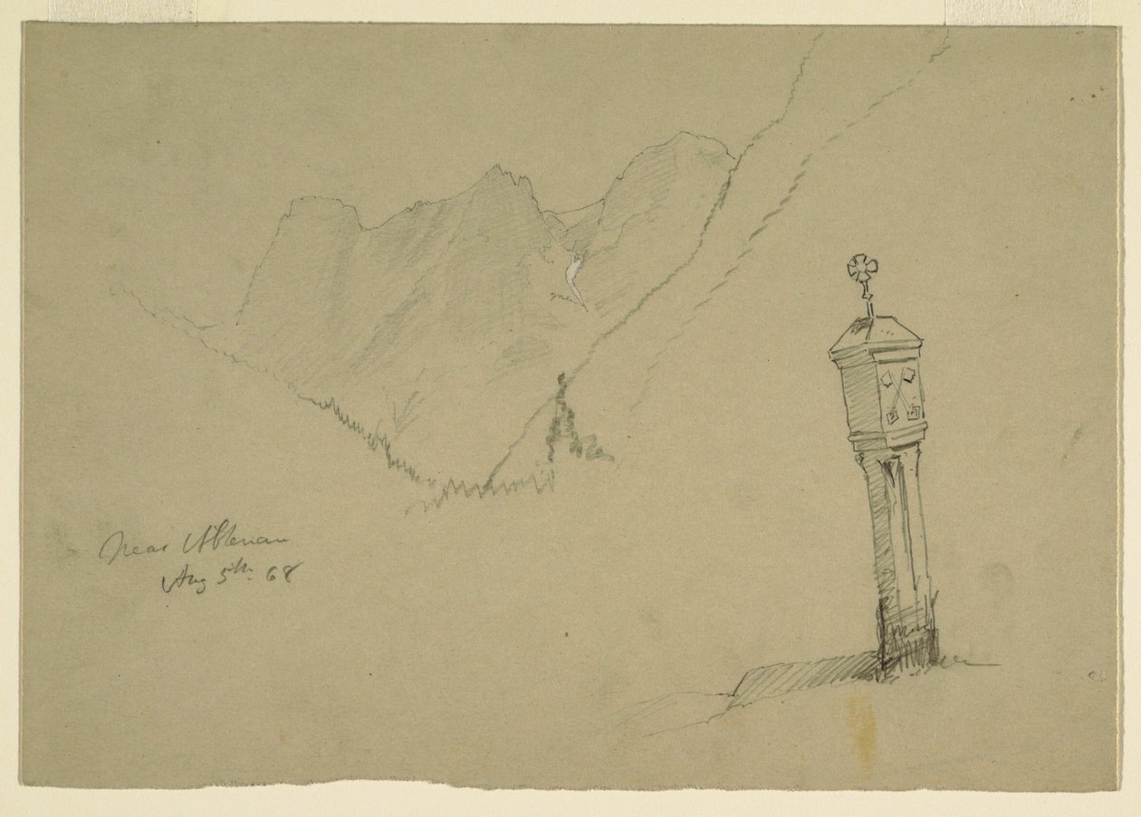 Tegning, Landskaber mellem Golling og Abtenau, 5. august 1868 af Frederic Edwin Church