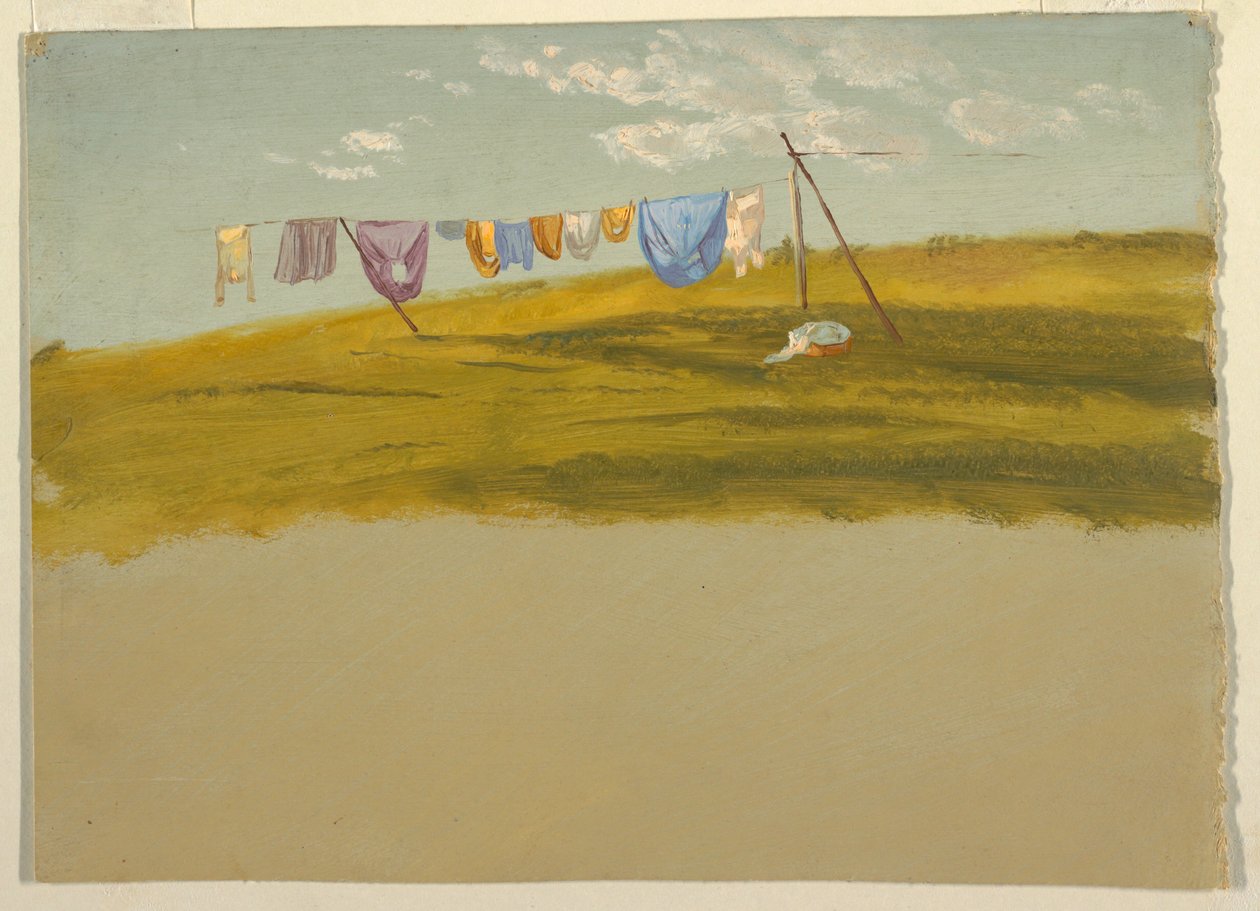 Tegning, vasketøj hængt til tørre, ca. 1865-75 af Frederic Edwin Church