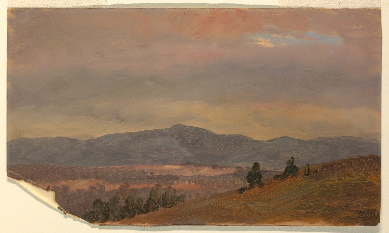 Tegning, kigger mod fjerne bakker, Hudson Valley, New York, 1870-80 af Frederic Edwin Church