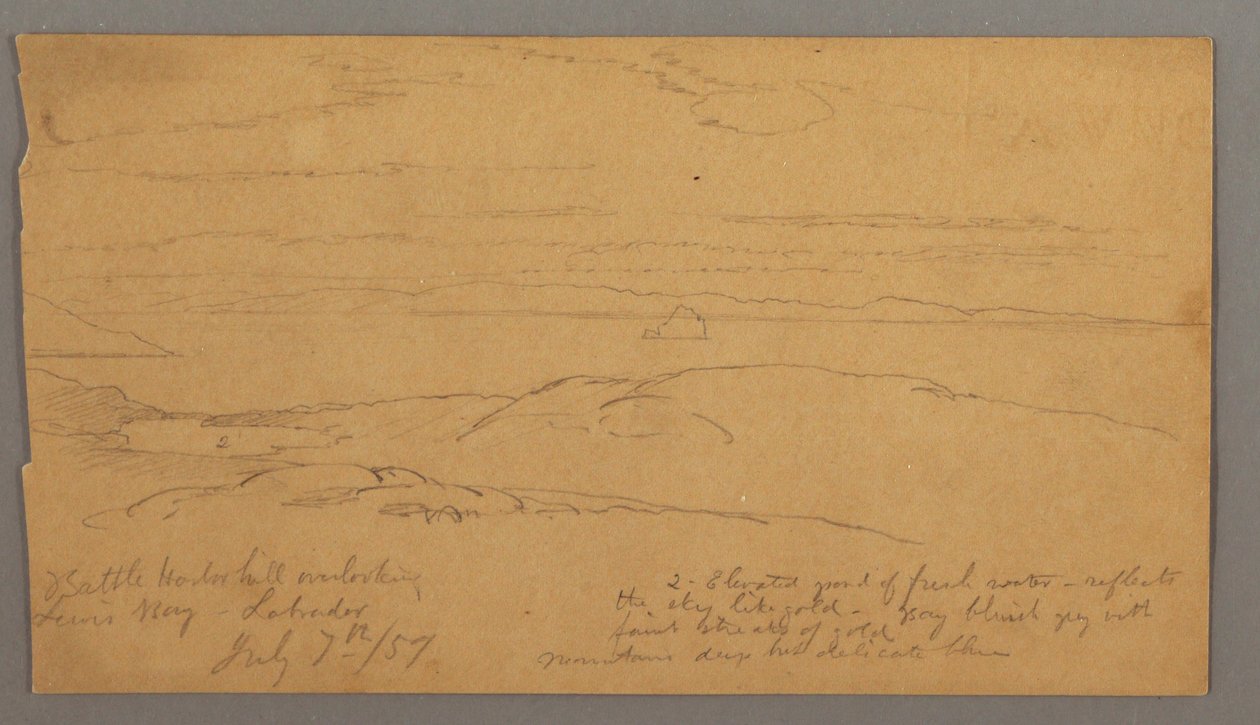 Tegning, Louis Bay, Labrador, 7. juli 1859 af Frederic Edwin Church