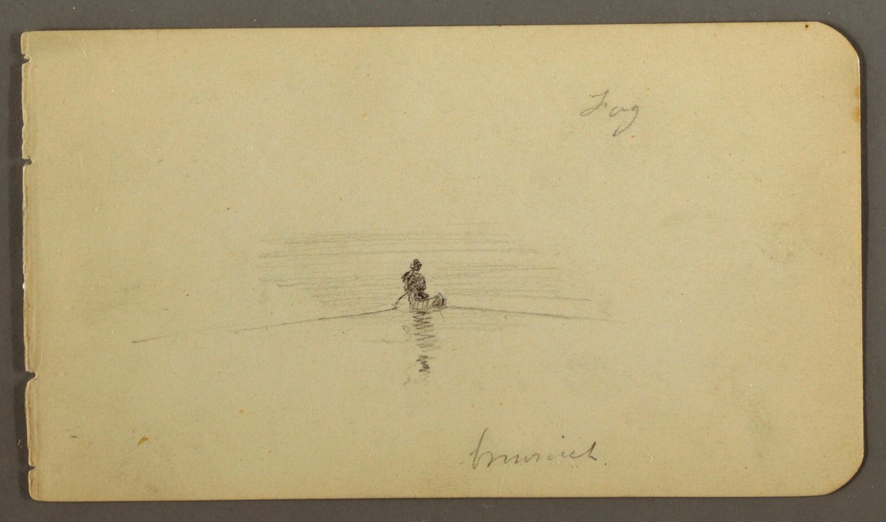 Tegning, mand i kano, muligvis 1878 af Frederic Edwin Church