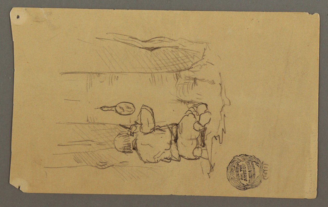 Tegning, mand barberer sig, set bagfra, muligvis 1878 af Frederic Edwin Church