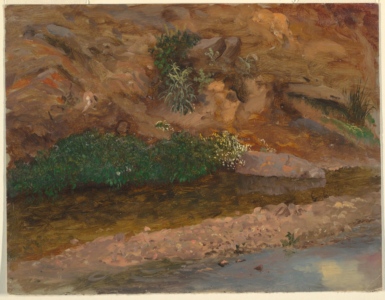 Tegning, kanten af et vandløb, 1860-70 af Frederic Edwin Church