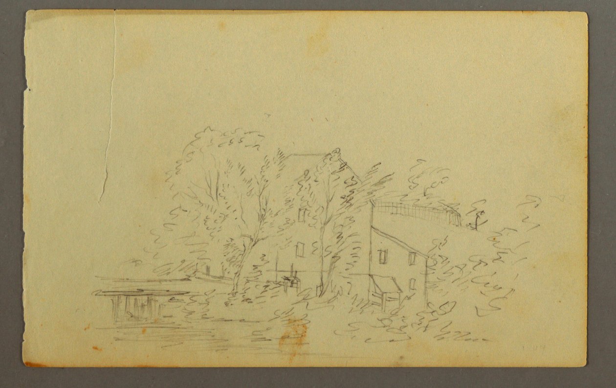Tegning, mølle omgivet af træer, 1845 af Frederic Edwin Church