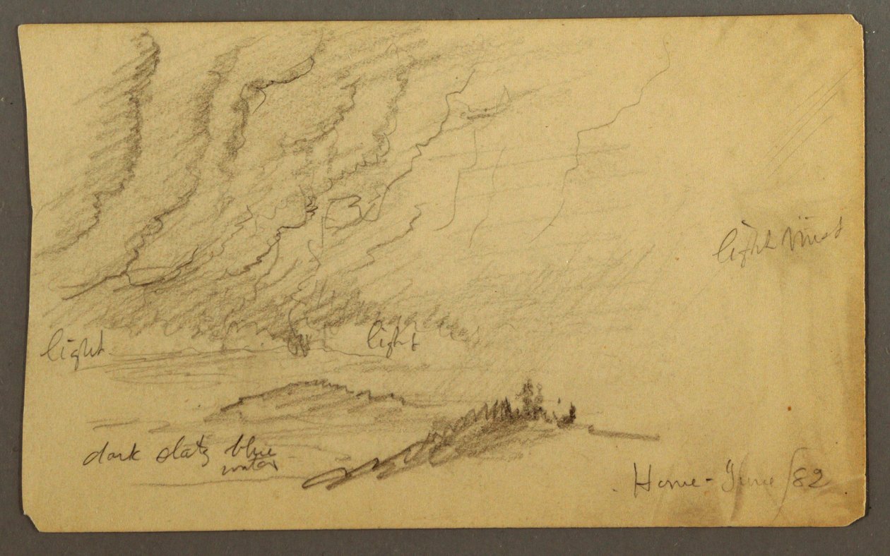 Tegning, Tåge over flod og bakker, juni 1882 af Frederic Edwin Church