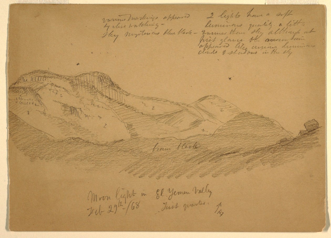 Tegning, Måneskin i El Yumen-dalen, Arabien, 29. februar 1868 af Frederic Edwin Church