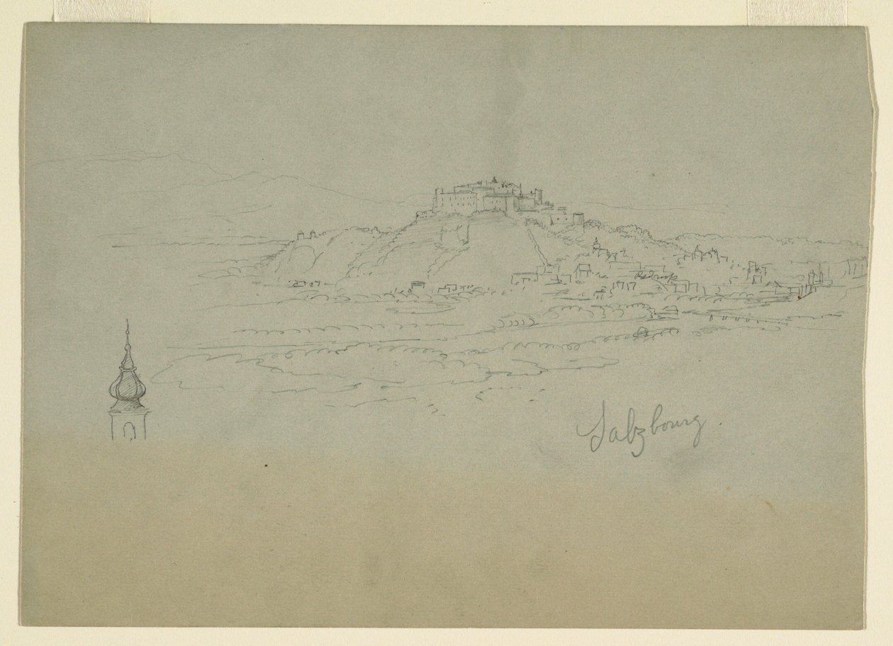 Tegning, Motiv fra by i bjergrigt land, 1868 af Frederic Edwin Church