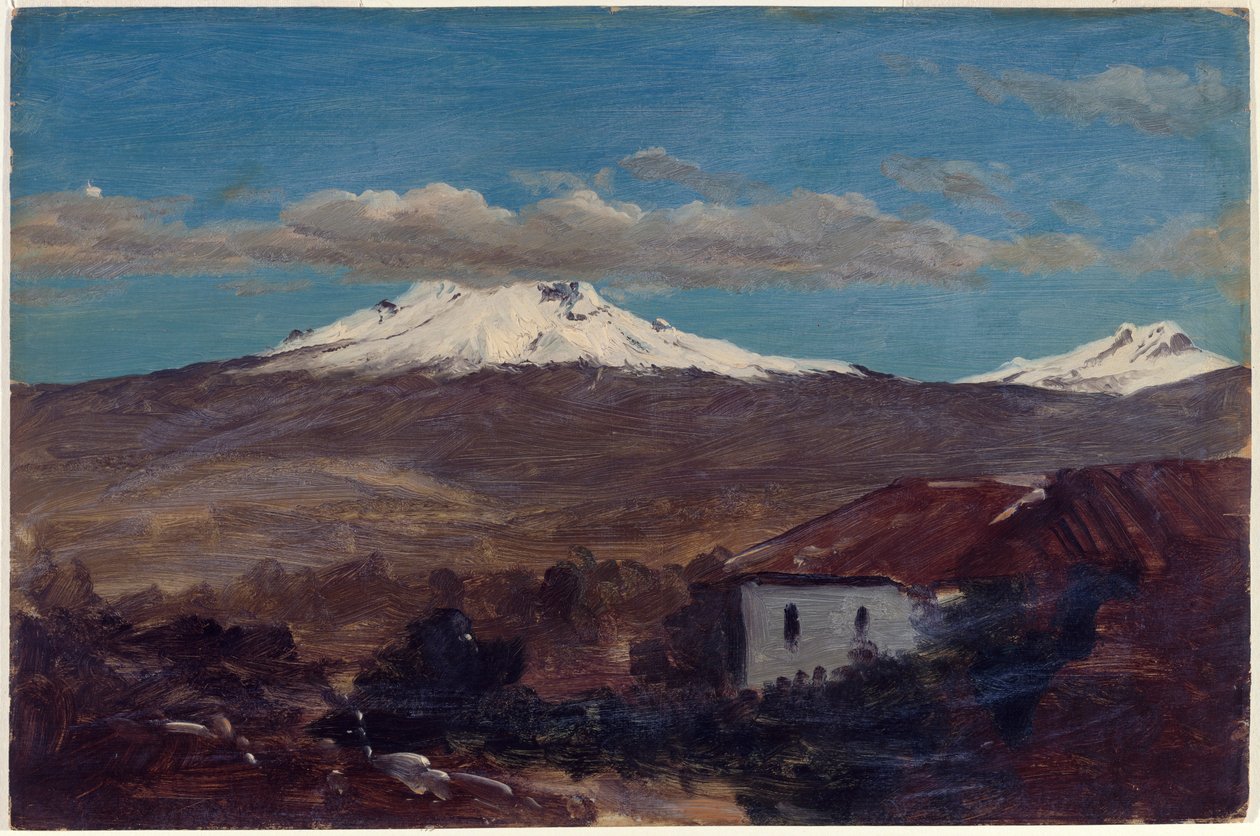 Tegning, Chimborazo-bjerget set fra Riobamba, Ecuador, 1857 af Frederic Edwin Church