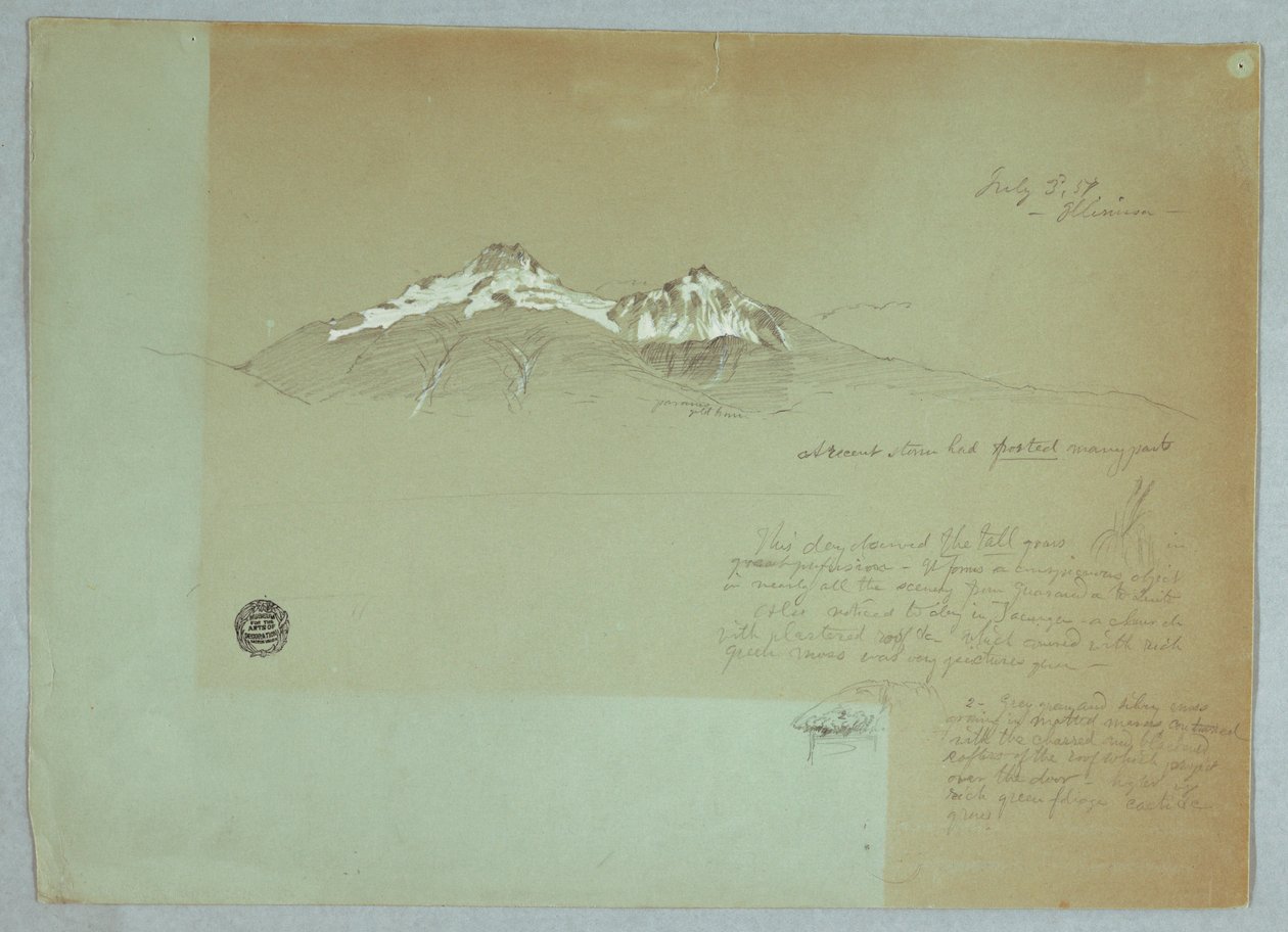 Tegning, Mount Iliniza, Ecuador, 3. juli 1857 af Frederic Edwin Church