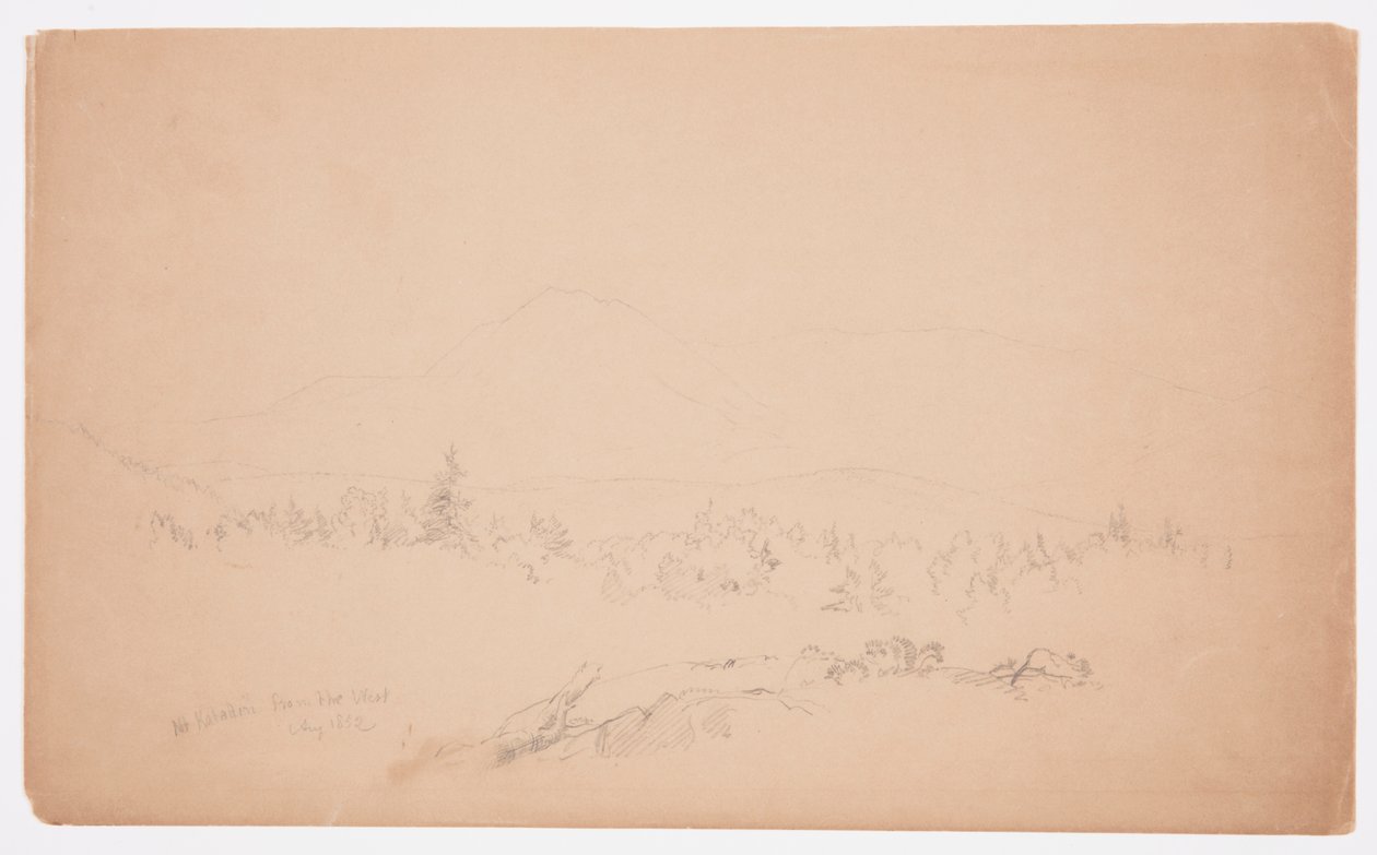 Tegning, "Mount Katahdin fra vest" [kigger vestpå mod Mount Katahdin], august 1852 af Frederic Edwin Church