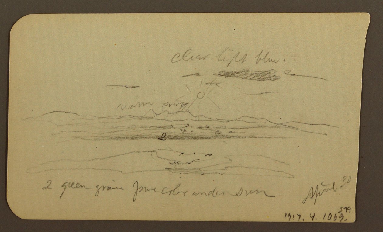 Tegning, bjerglandskab, figur; bagside: landskab, 30. april 1885 af Frederic Edwin Church