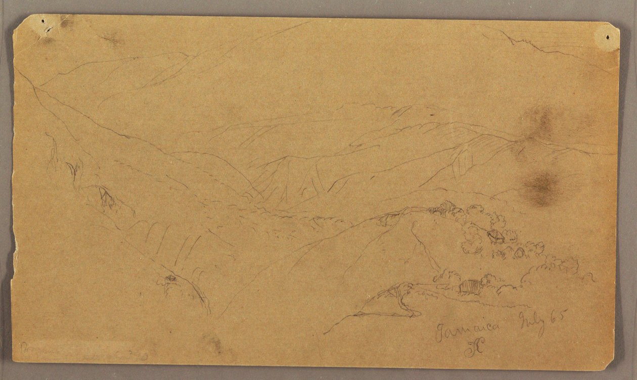 Tegning, bjerglandskab, Jamaica, Vestindien, juli 1865 af Frederic Edwin Church