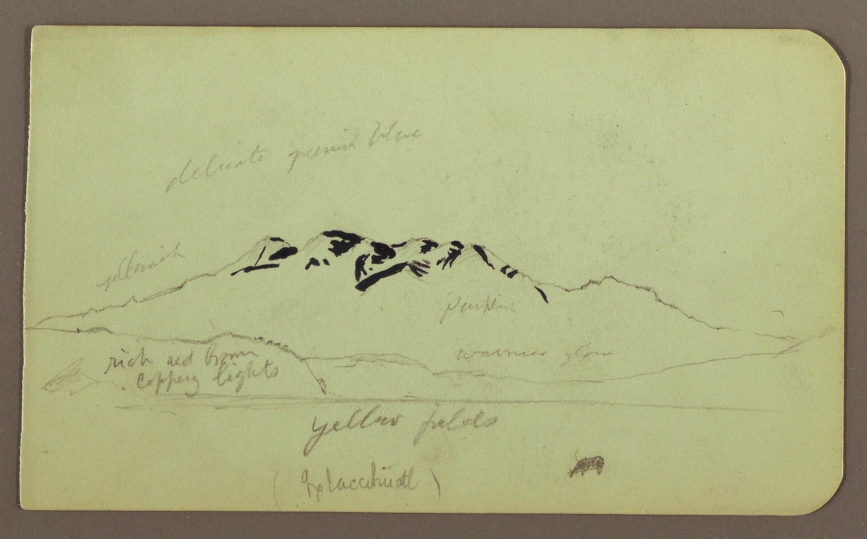 Tegning, bjerglandskab, "Itaccihuatl"; bagside: Bjergtoppe, 1883 af Frederic Edwin Church