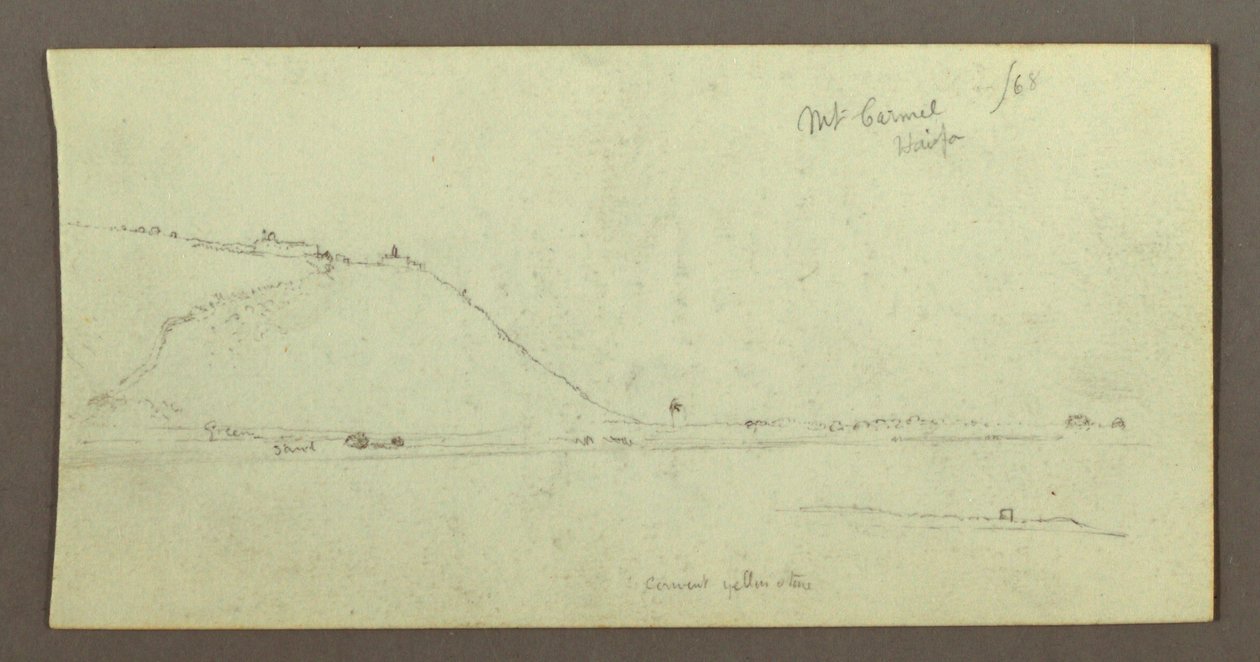Tegning, Bjerg med udsigt over vand, februar, muligvis 1868 af Frederic Edwin Church
